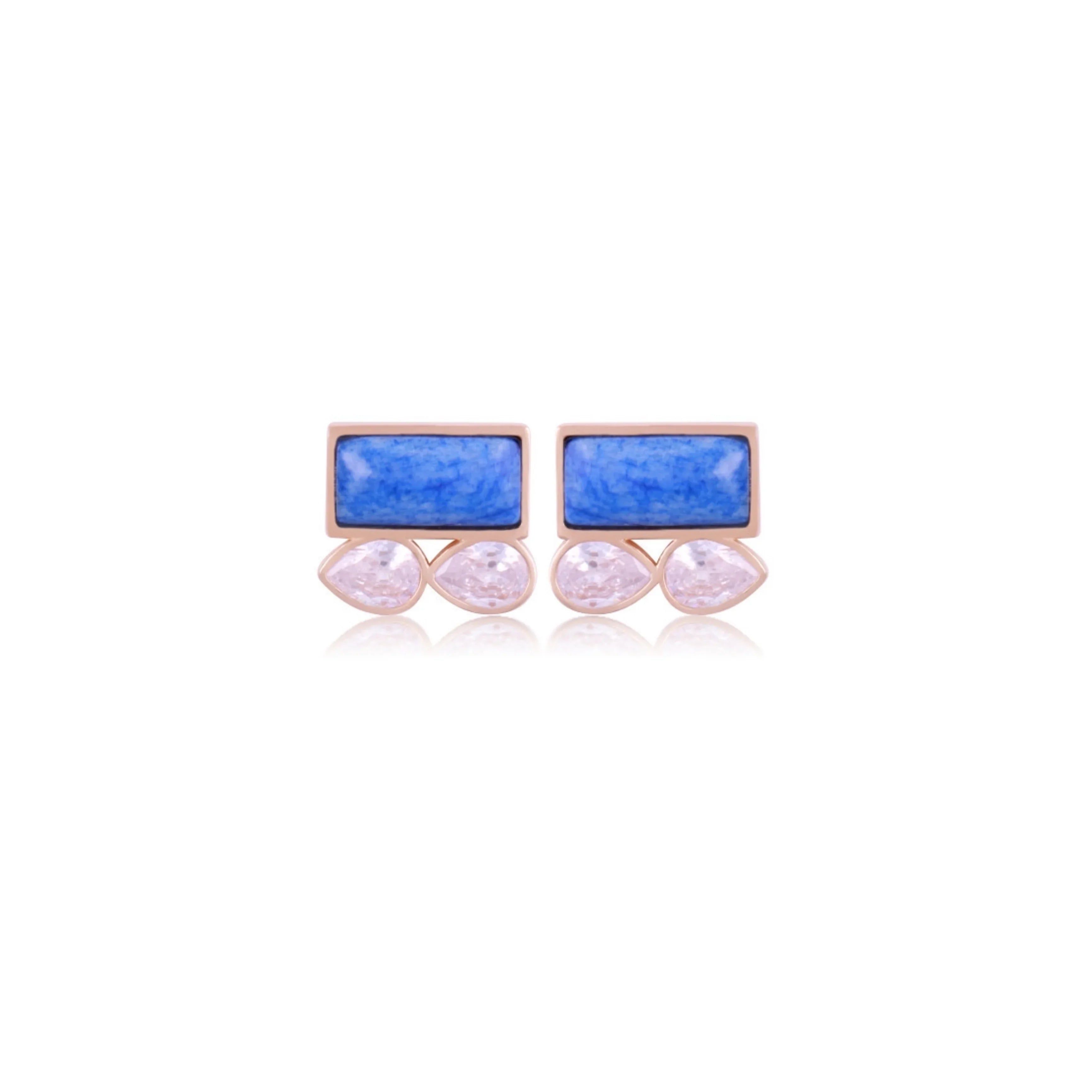 RECTANGULAR BLUE FELDSPAR EARRINGS | GOLD PLATED | MINIMALIST | BRAINSTORM JEWELRY - Brainstorm Jewelry