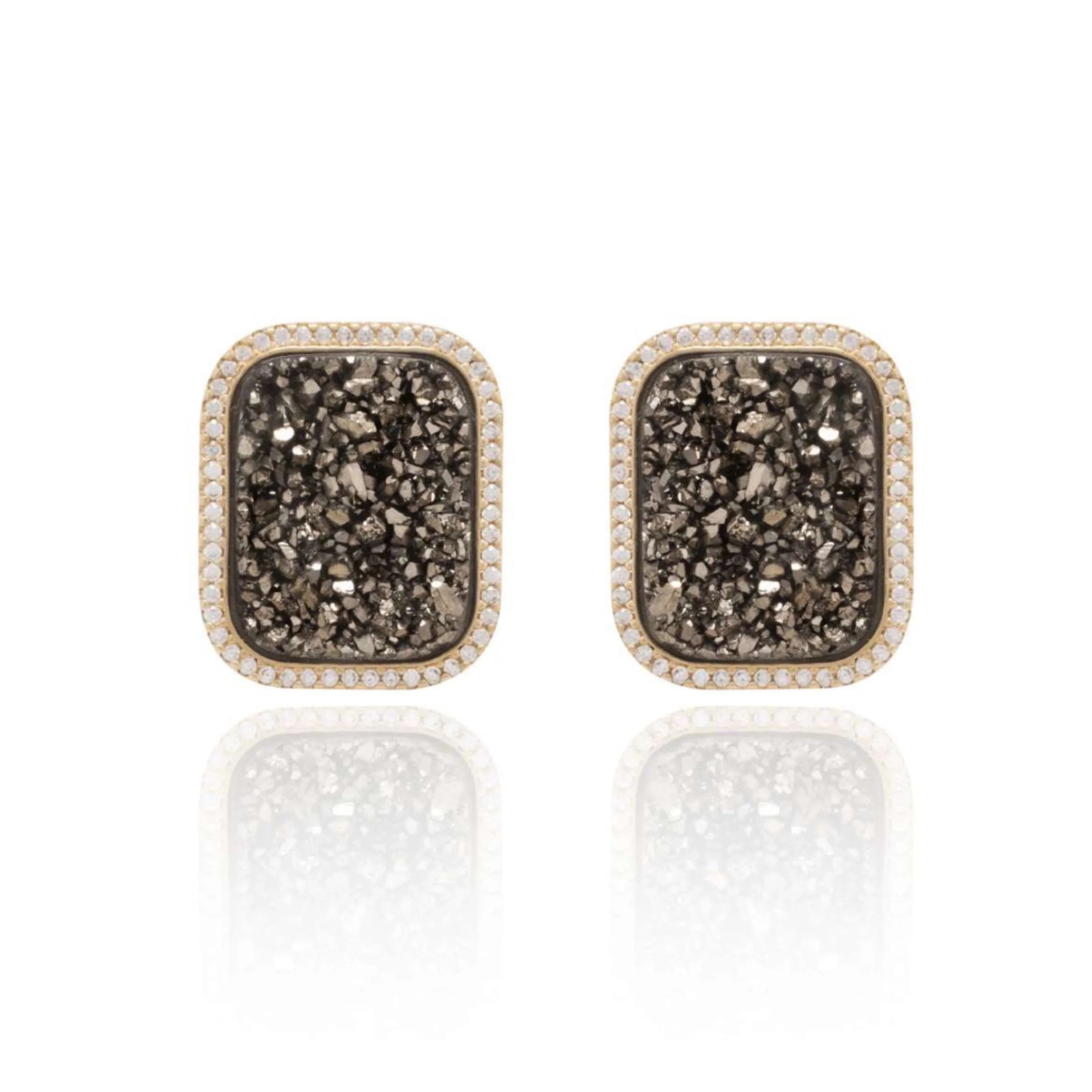 PLATINUM DRUSE SQUARE EARRING| GOLD PLATED | NEW RADIANT RANGE| BRAINSTORM JEWELRY - Brainstorm Jewelry