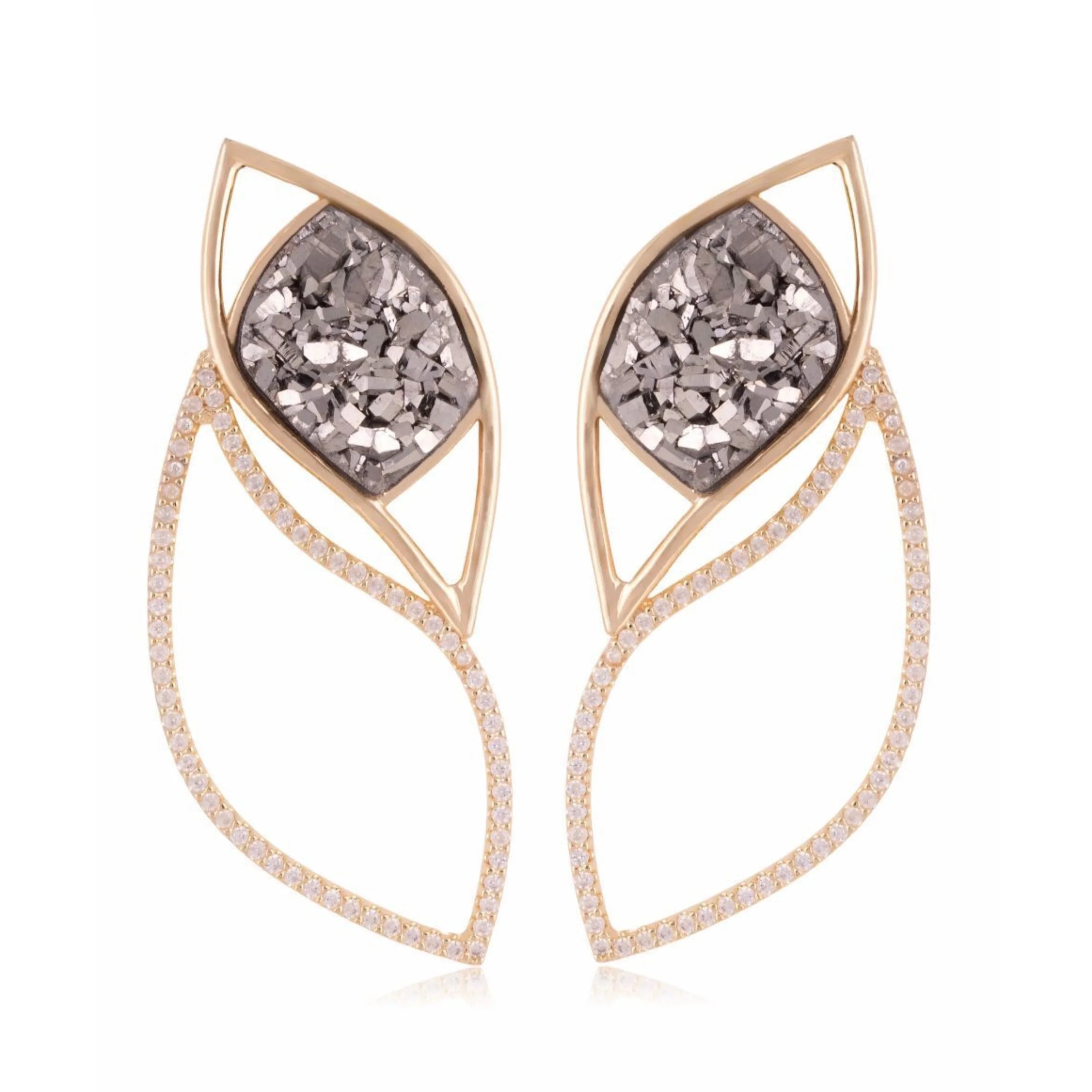 PLATINUM DRUSE BROADWAY BIG EARRING | GOLD PLATED | NYFW | BRAINSTORM JEWELRY - Brainstorm Jewelry