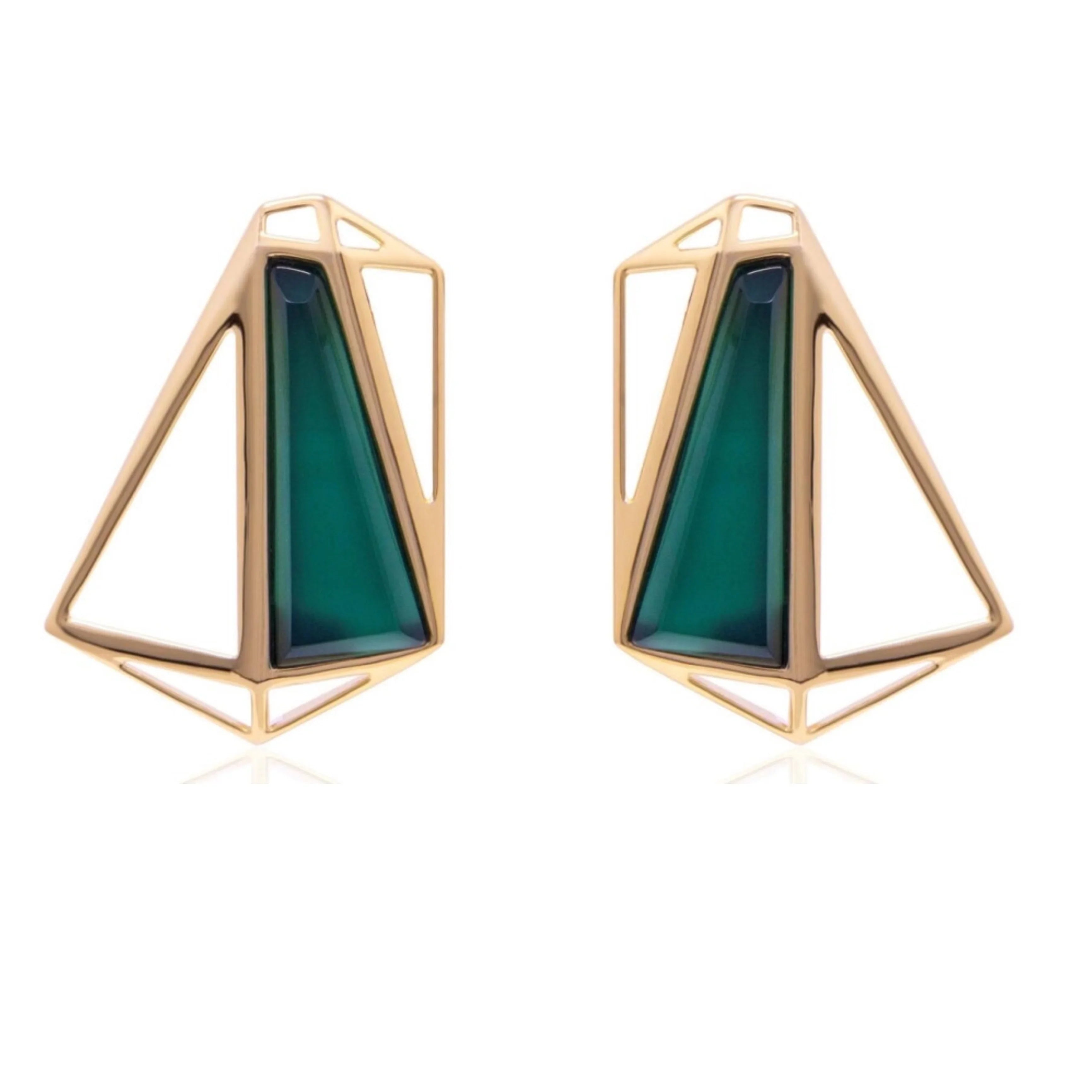 GREEN AGATE CENTRAL PARK SMALL EARRING | GOLD PLATED | NYFW | BRAINSTORM JEWELRY - Brainstorm Jewelry