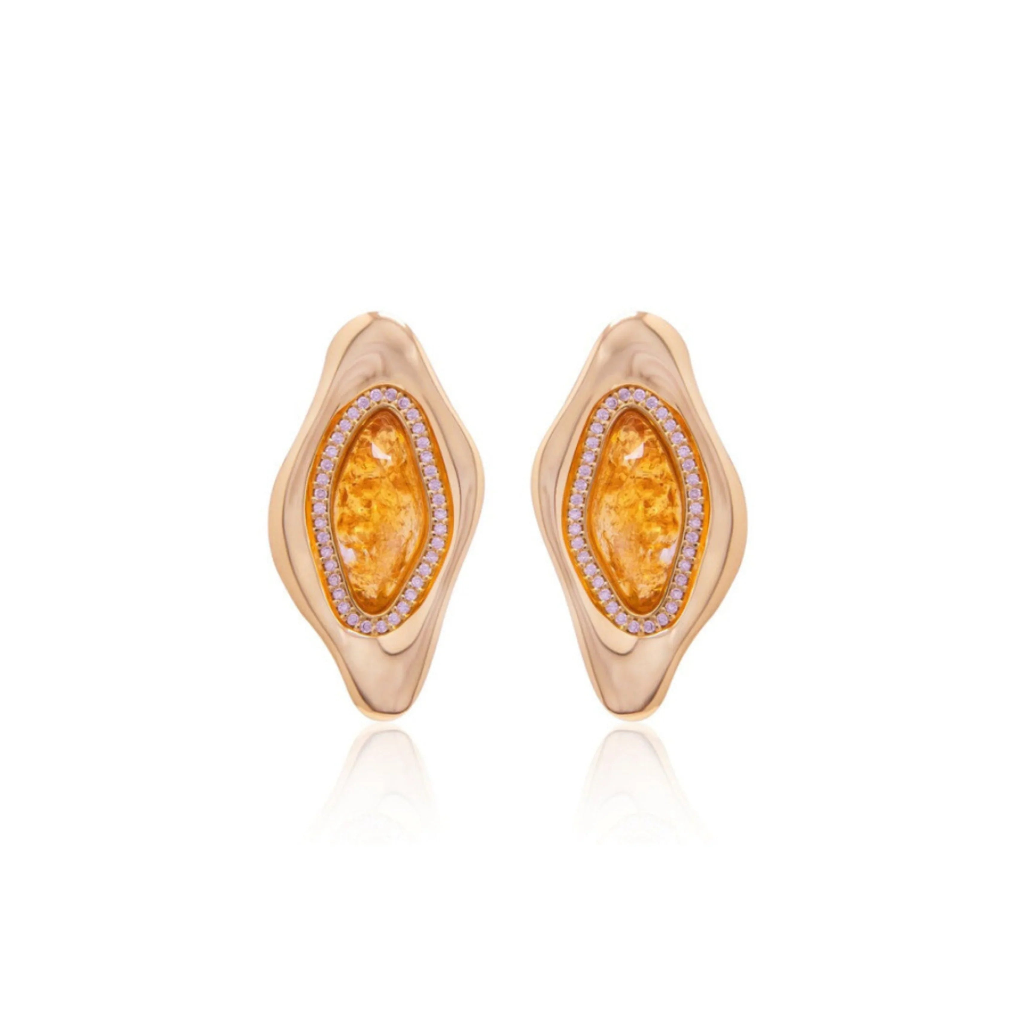 CITRINE EARRING CITY LIGHTS DIAMOND - GOLD PLATED | NYFW | BRAINSTORM JEWELRY - Brainstorm Jewelry