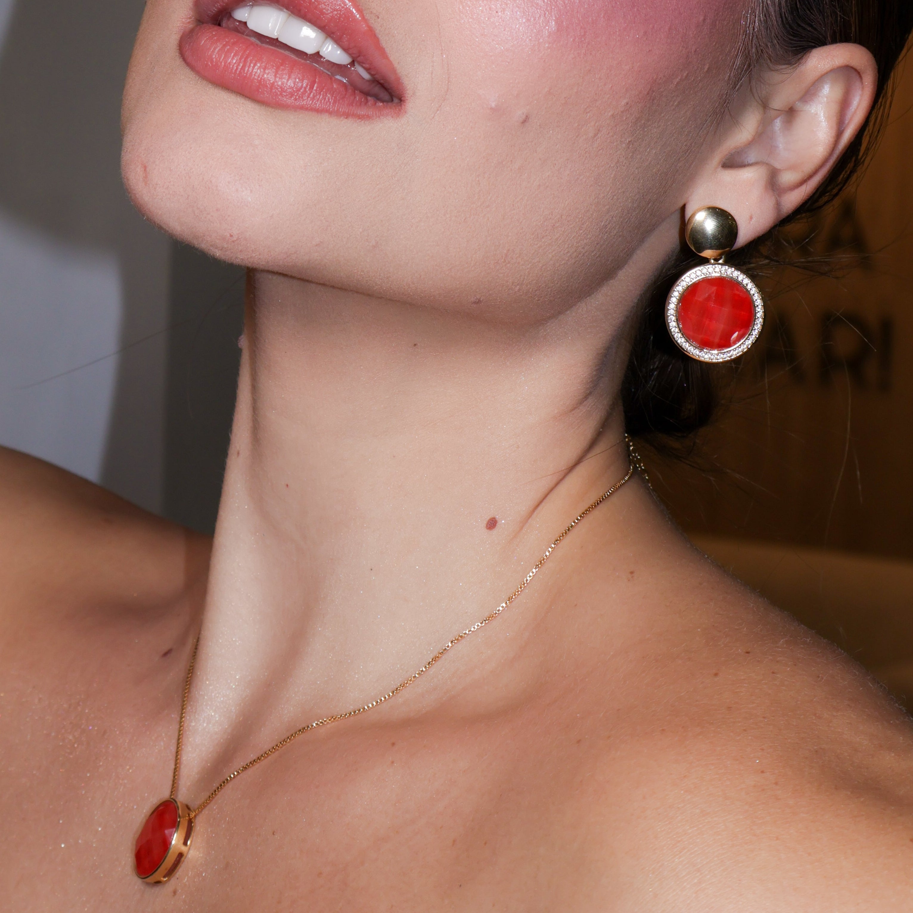 CHERRY RED BIG APPLE BLING BIG EARRING | GOLD PLATED | NYFW | BRAINSTORM JEWELRY