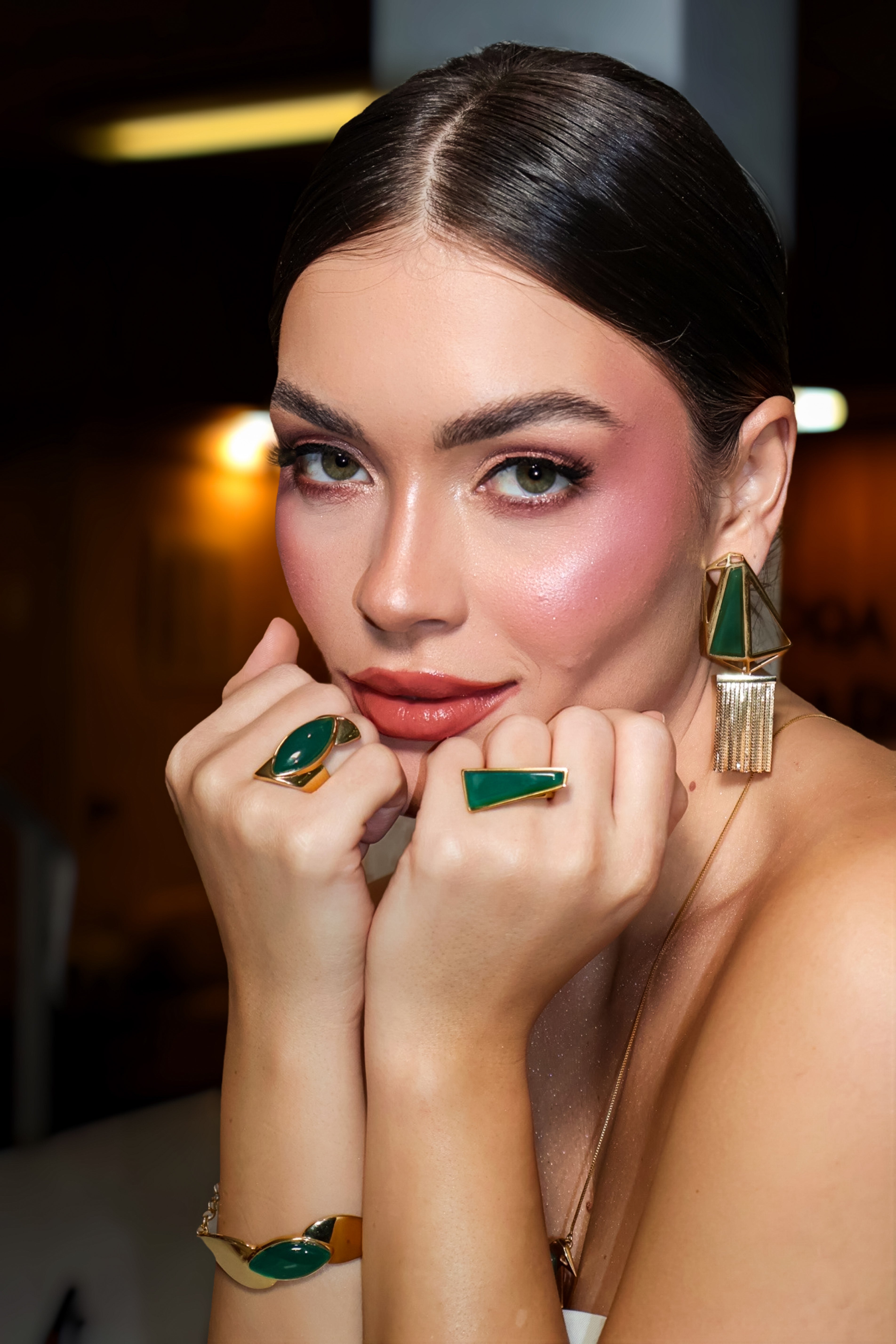 GREEN AGATE CENTRAL PARK RING | GOLD PLATED| NYFW | BRAINSTORM JEWELRY