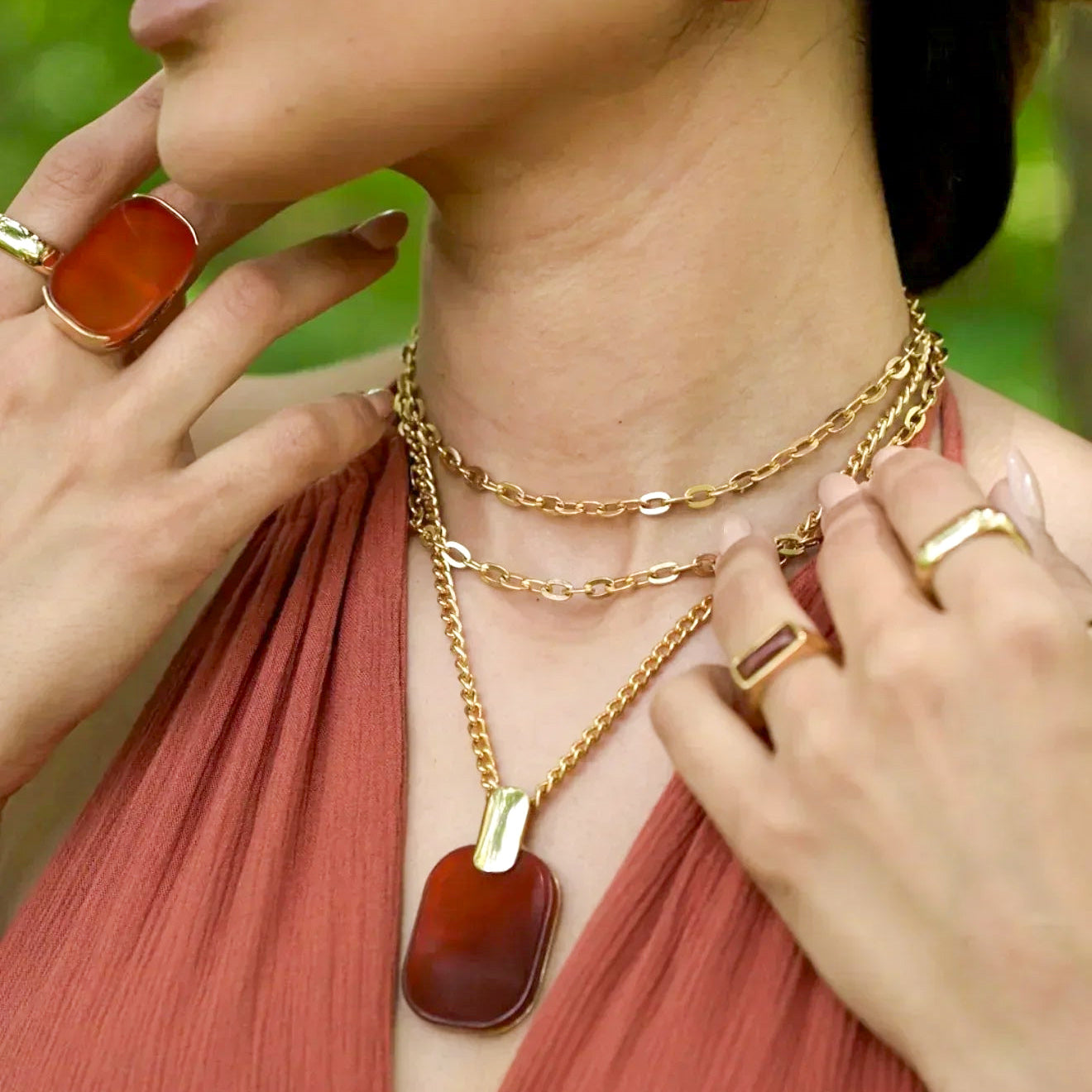 RED AGATE SCARLET STREETS RING | GOLD PLATED | NYFW | BRAINSTORM JEWELRY