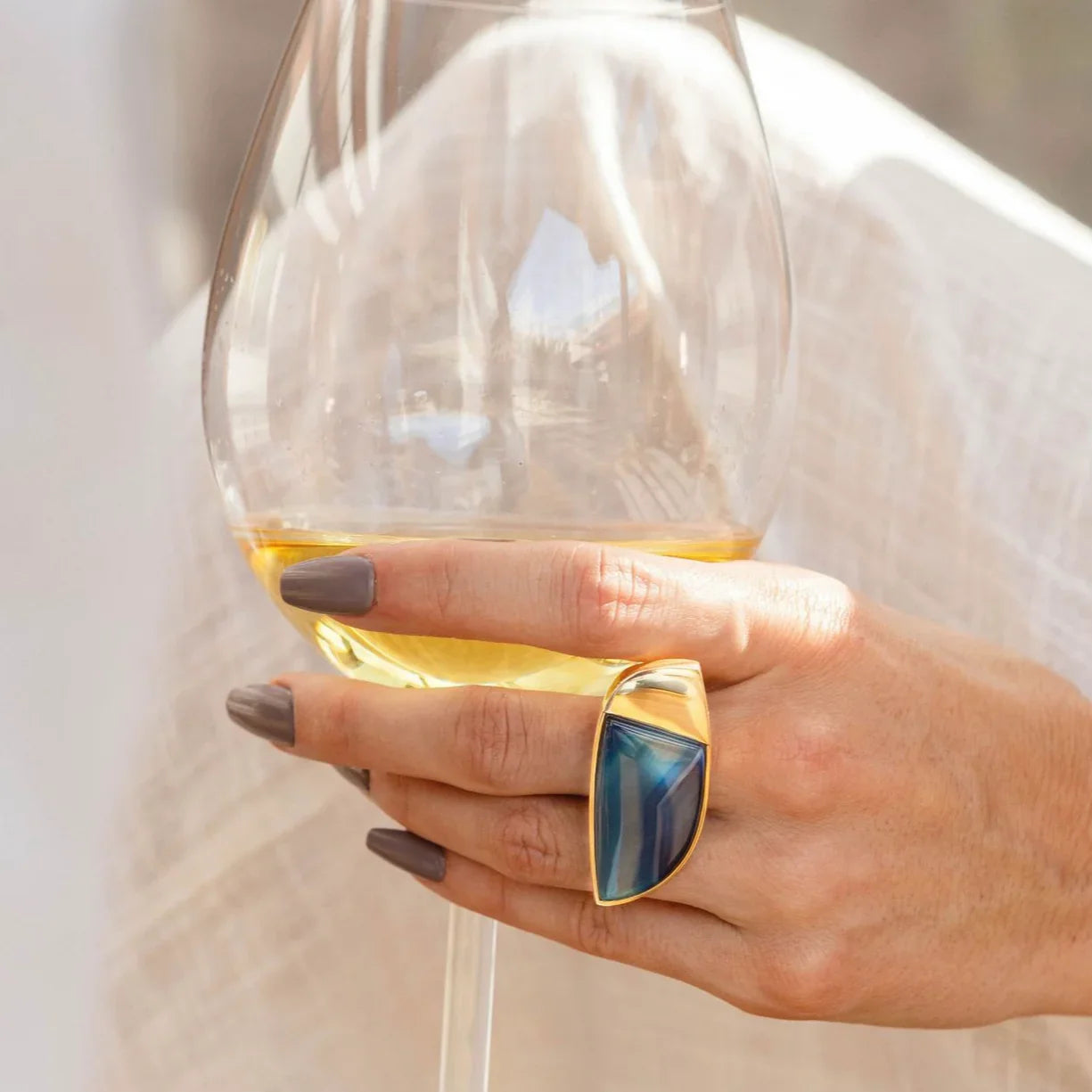 AGATE BLUE SKYLINE RING | GOLD PLATED | NYFW| BRAINSTORM JEWELRY - Brainstorm Jewelry