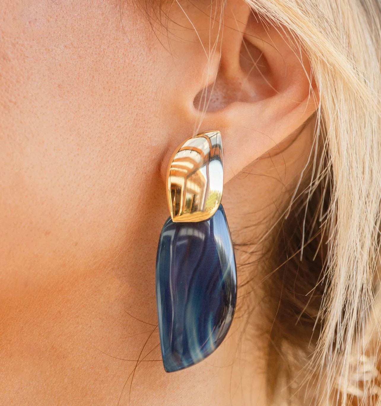 AGATE BLUE SKYLINE LEAF EARRING | GOLD PLATED | NYFW | BRAINSTORM JEWELRY - Brainstorm Jewelry