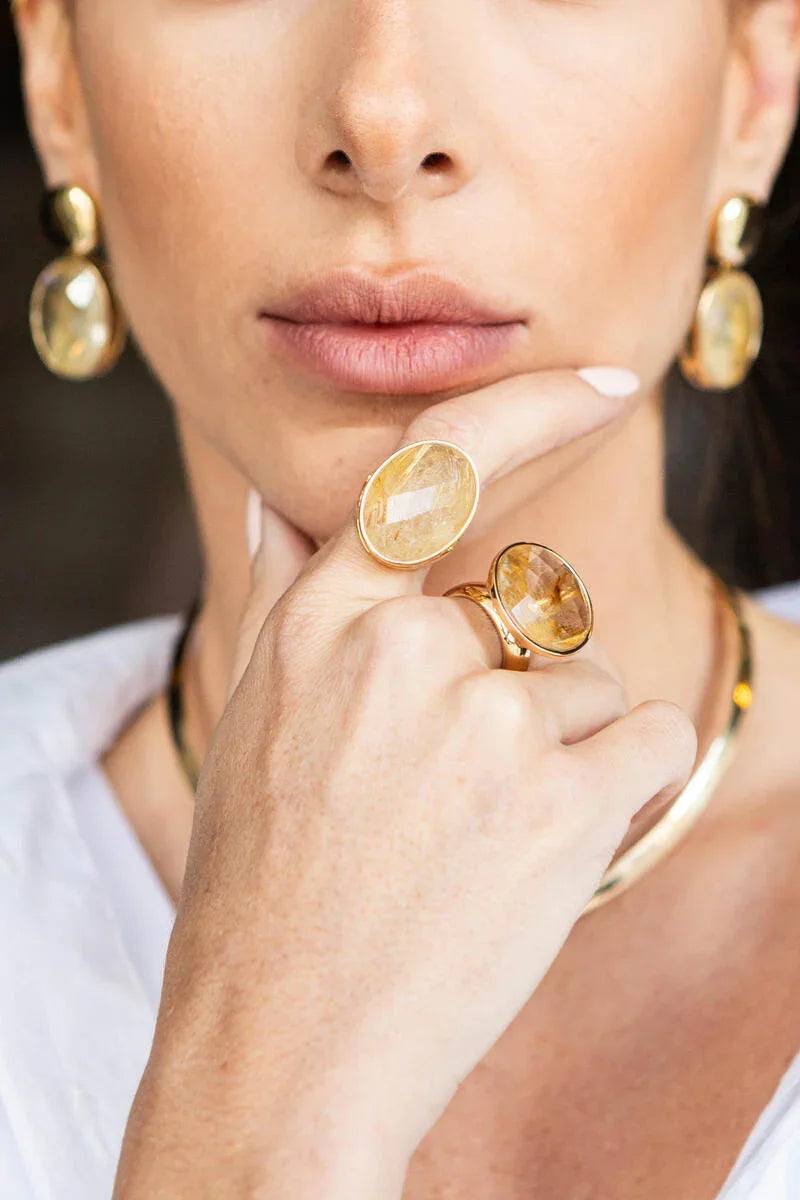 RUTILLATED QUARTZ SOLACE RING | GOLD PLATED | OPULENCE | BRAINSTORM JEWELRY - Brainstorm Jewelry