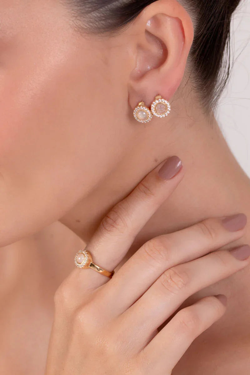 GREEN QUARTZ ROUND ZIRCONIA RING | GOLD PLATED | MINIMALIST| BRAINSTORM JEWELRY - Brainstorm Jewelry