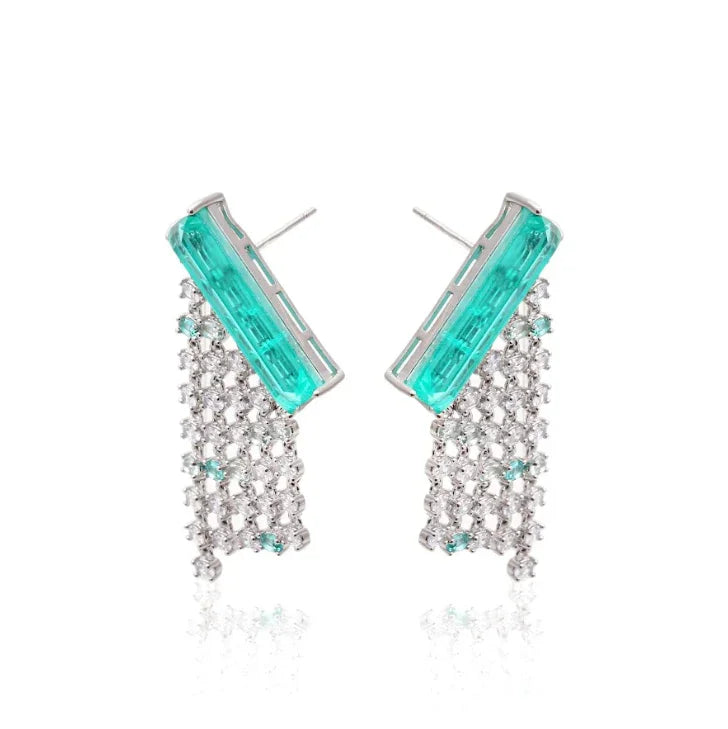 TOURMALINE, PARAIBA ZIRCONIA WITH FRINGE LORRAYNE EARRING | SILVER | 925 QUEEN | BRAINSTORM JEWELRY - Brainstorm Jewelry