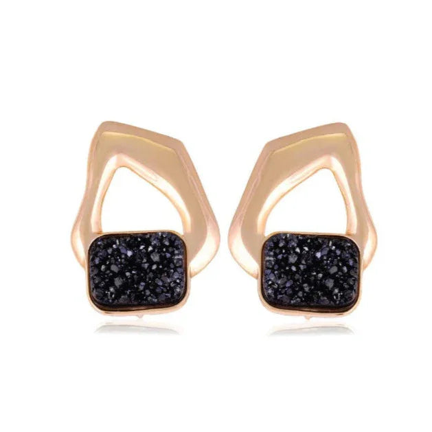 BLACK DRUSE OR TURQUOISE SOLARA EARRING | GOLD PLATED | OPULENCE | BRAINSTORM JEWELRY - Brainstorm Jewelry
