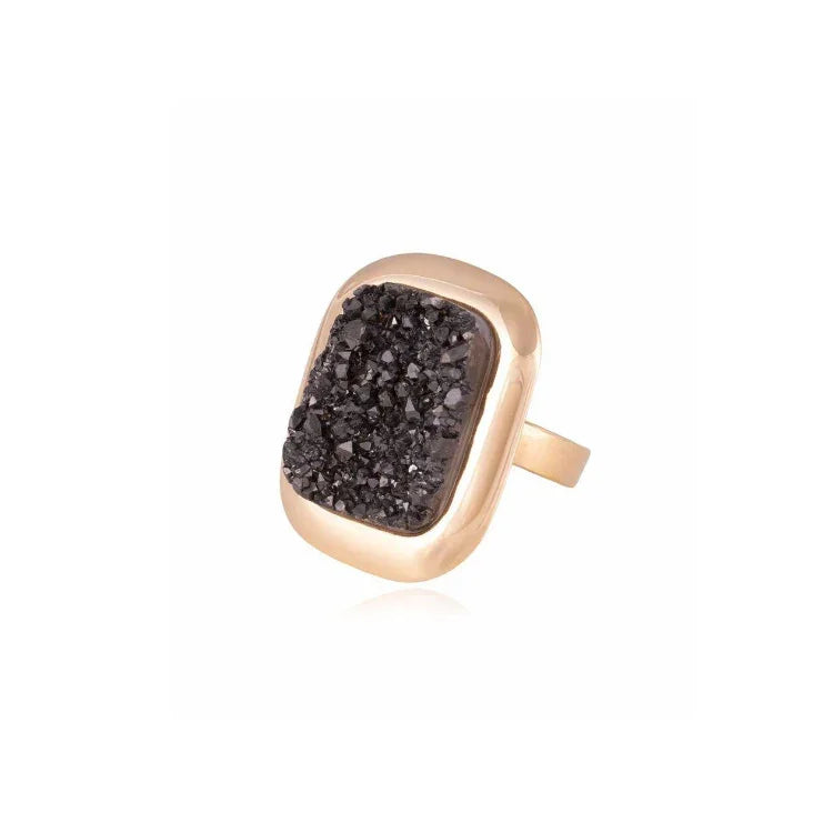 BLACK DRUSE OR TURQUOISE SOLARA RING | GOLD PLATED | OPULENCE | BRAINSTORM JEWELRY - Brainstorm Jewelry