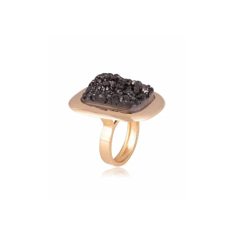BLACK DRUSE OR TURQUOISE SOLARA RING | GOLD PLATED | OPULENCE | BRAINSTORM JEWELRY - Brainstorm Jewelry