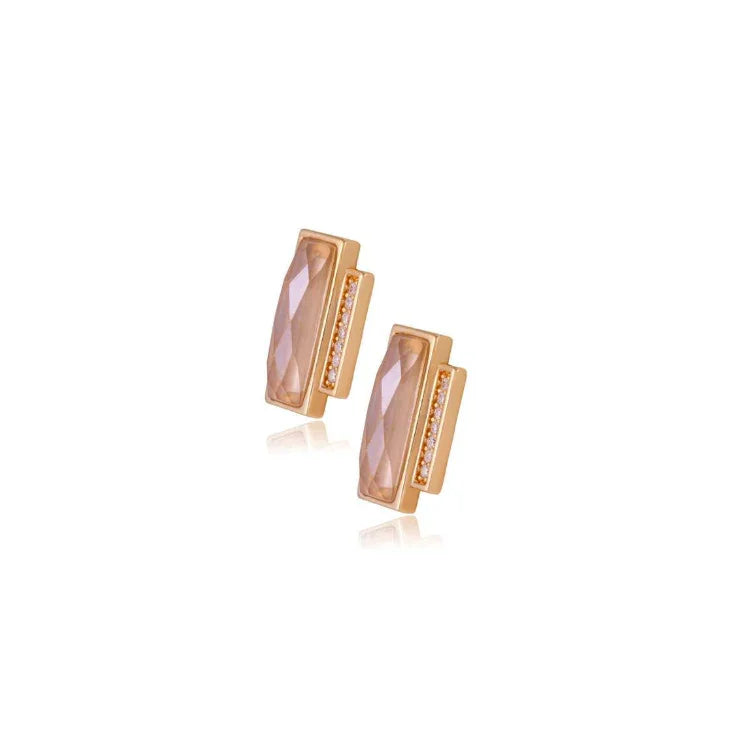 MILKY QUARTZ RECTANGULAR EARRING | GOLD PLATED | OPULENCE | BRAINSTORM JEWELRY - Brainstorm Jewelry