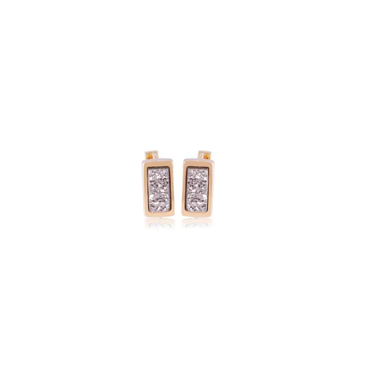 PLATINUM DRUSE MINI-RECTANGLE EARRING | GOLD PLATED | MINIMALIST| BRAINSTORM JEWELRY - Brainstorm Jewelry