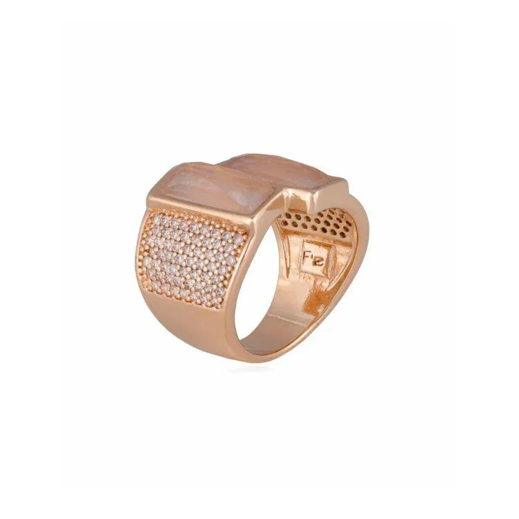 PEARLIZED MILKY QUARTZ SOPHISTICATED RING | GOLD PLATED | OPULENCE | BRAINSTORM JEWELRY - Brainstorm Jewelry