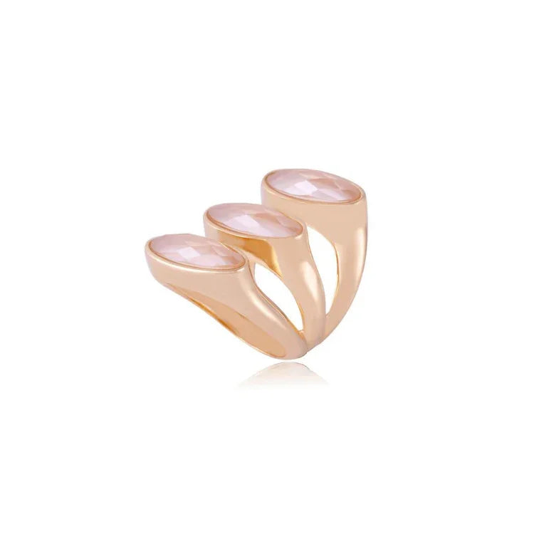MILKY QUARTZ TRIPLE RING | GOLD PLATED | OPULENCE | BRAINSTORM JEWELRY - Brainstorm Jewelry