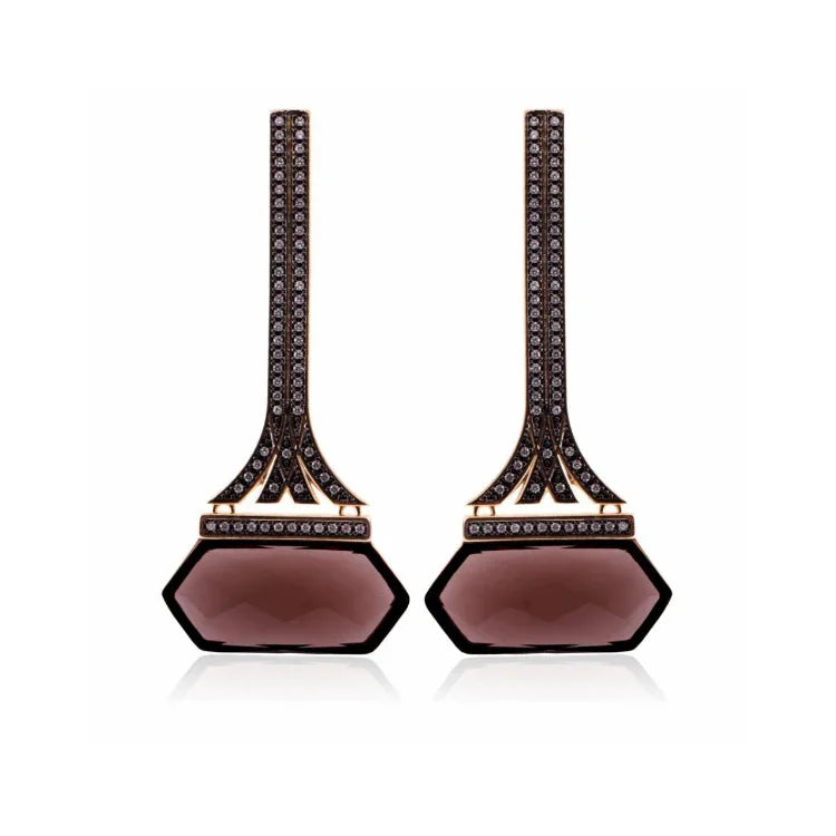 SMOKY QUARTZ EIFFEL TOWER EARRING | GOLD PLATED | NEW RADIANT RANGE | BRAINSTORM JEWELRY - Brainstorm Jewelry