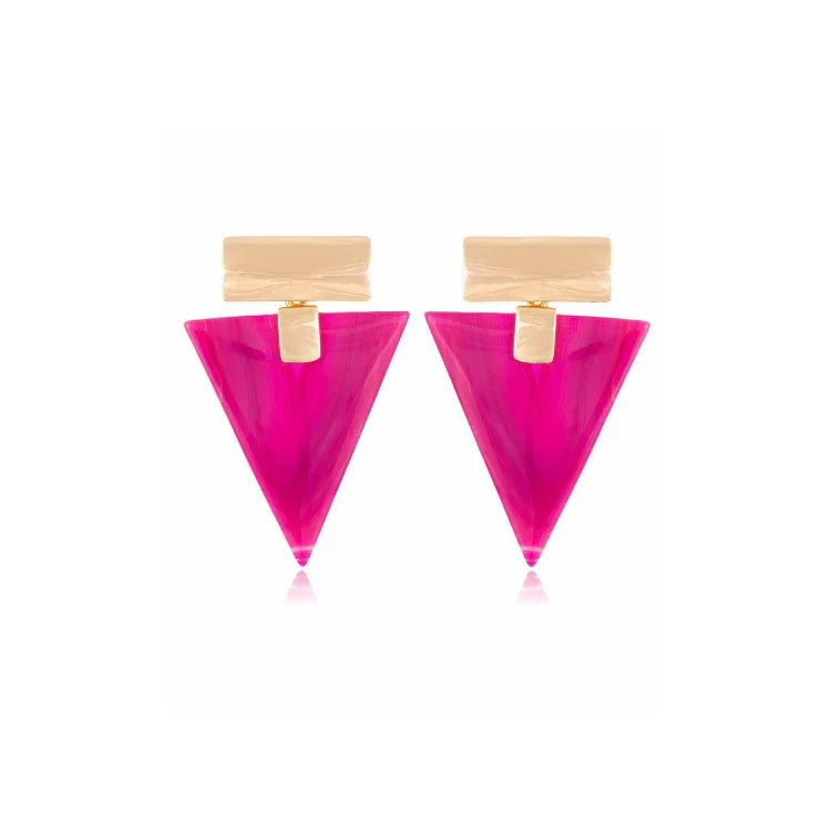 PINK AGATE INVERTED TRIANGLE EARRING | GOLD PLATED EARRINGS | BRAINSTORM JEWELRY - Brainstorm Jewelry