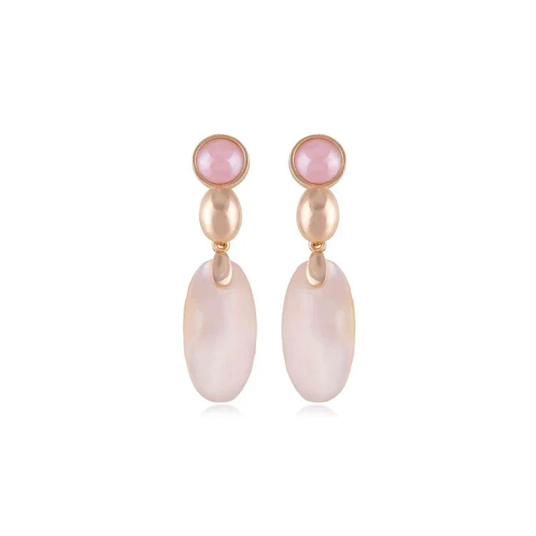 PINK AGATE AND MOTHER OF PEARL EARRING | GOLD PLATED | OPULENCE | BRAINSTORM JEWELRY - Brainstorm Jewelry