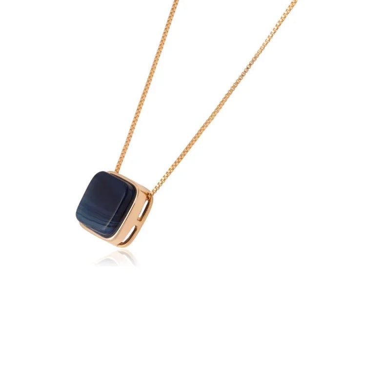 BLUE AGATE SQUARE NECKLACE | GOLD PLATED | MINIMALIST| BRAINSTORM JEWELRY - Brainstorm Jewelry