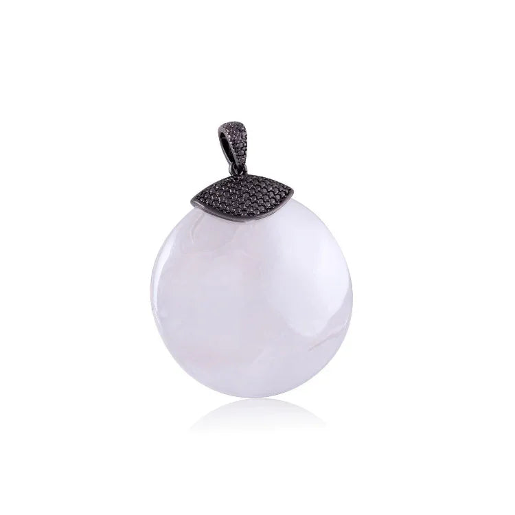 PEARLIZED MILKY QUARTZ PENDANT | BLACK RHODIUM | ECLIPSE | BRAINSTORM JEWELRY - Brainstorm Jewelry