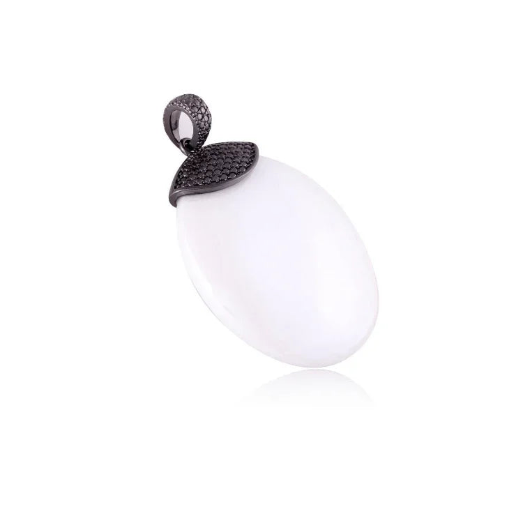 PEARLIZED PORCELAIN STONE PENDANT | BLACK RHODIUM | ECLIPSE | BRAINSTORM JEWELRY - Brainstorm Jewelry
