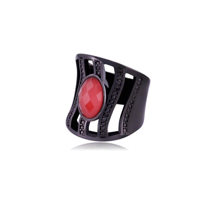 CORAL QUARTZ SUNSET RING | BLACK RHODIUM | ECLIPSE | BRAINSTORM JEWELRY - Brainstorm Jewelry