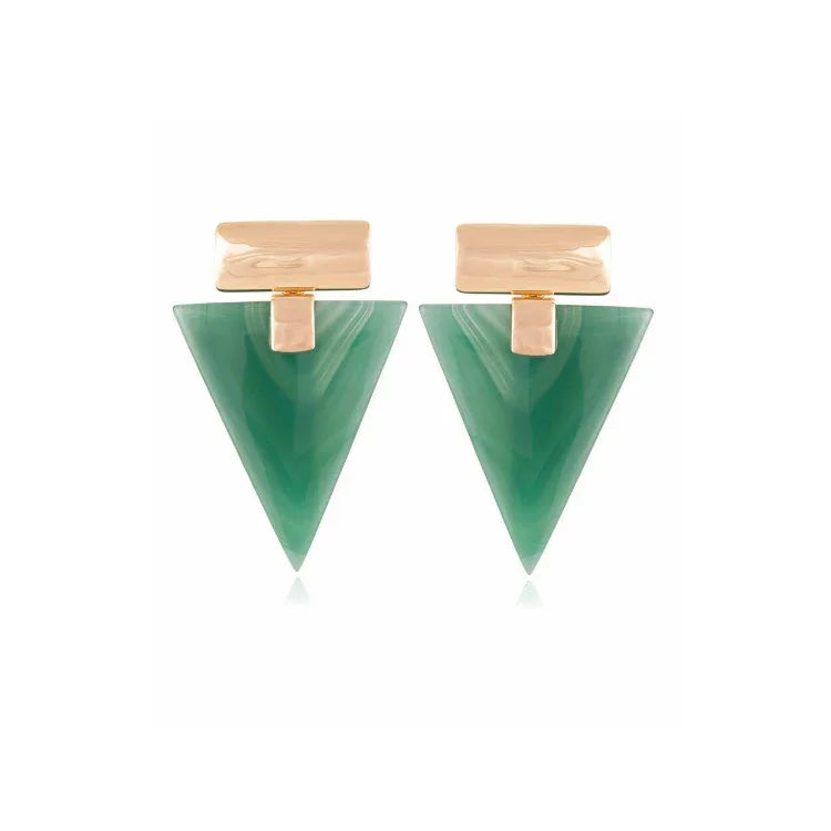 GREEN AGATE INVERTED TRIANGLE EARRING | GOLD PLATED | BRAINSTORM JEWELRY - Brainstorm Jewelry