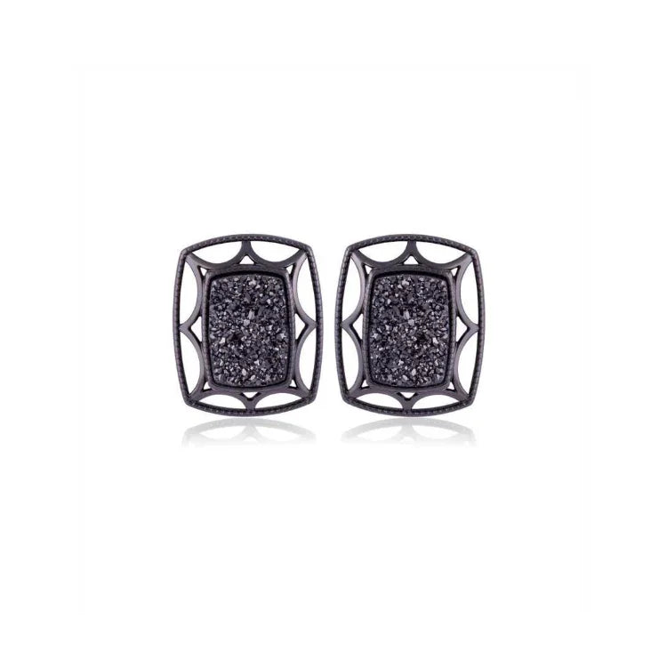 BLACK DRUSE NIGHTFALL EARRING | BLACK RHODIUM | ECLIPSE | BRAINSTORM JEWELRY - Brainstorm Jewelry