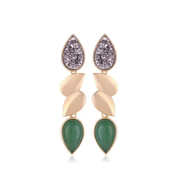 AGATE GREEN AND DRUSE CHARM EARRING | GOLD PLATED | OPULENCE | BRAINSTORM JEWELRY - Brainstorm Jewelry