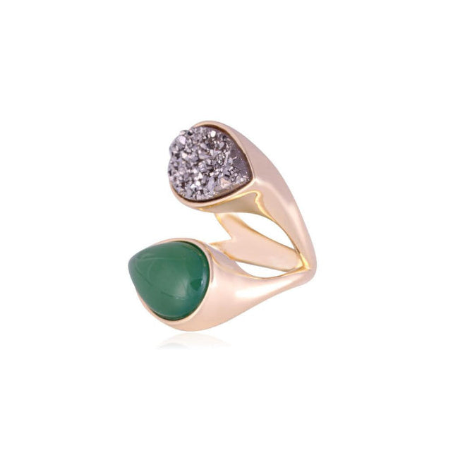 AGATE GREEN AND DRUSE CHARM RING | GOLD PLATED | OPULENCE | BRAINSTORM JEWELRY - Brainstorm Jewelry