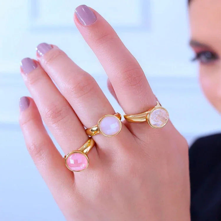 PINK AGATE LOOP RING | GOLD PLATED | MINIMALIST| BRAINSTORM JEWELRY - Brainstorm Jewelry