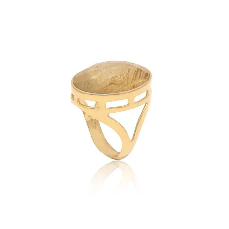 RUTILLATED QUARTZ SOLACE RING | GOLD PLATED | OPULENCE | BRAINSTORM JEWELRY - Brainstorm Jewelry