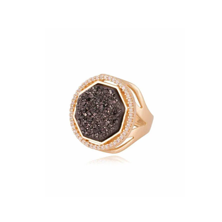 BLACK DRUSE MIDNIGHT GLOW RING | GOLD PLATED | NEW RADIANT RANGE | BRAINSTORM JEWELRY - Brainstorm Jewelry