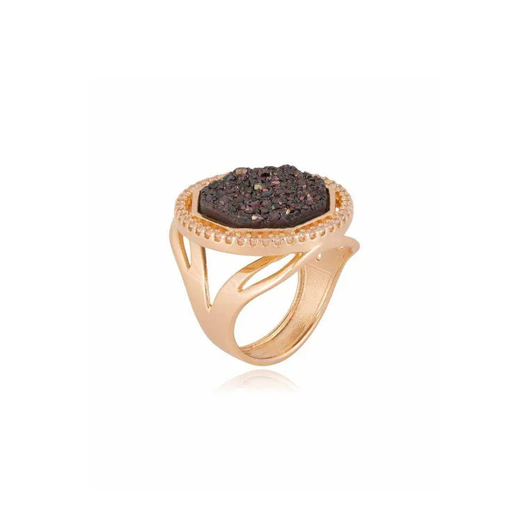 BLACK DRUSE MIDNIGHT GLOW RING | GOLD PLATED | NEW RADIANT RANGE | BRAINSTORM JEWELRY - Brainstorm Jewelry