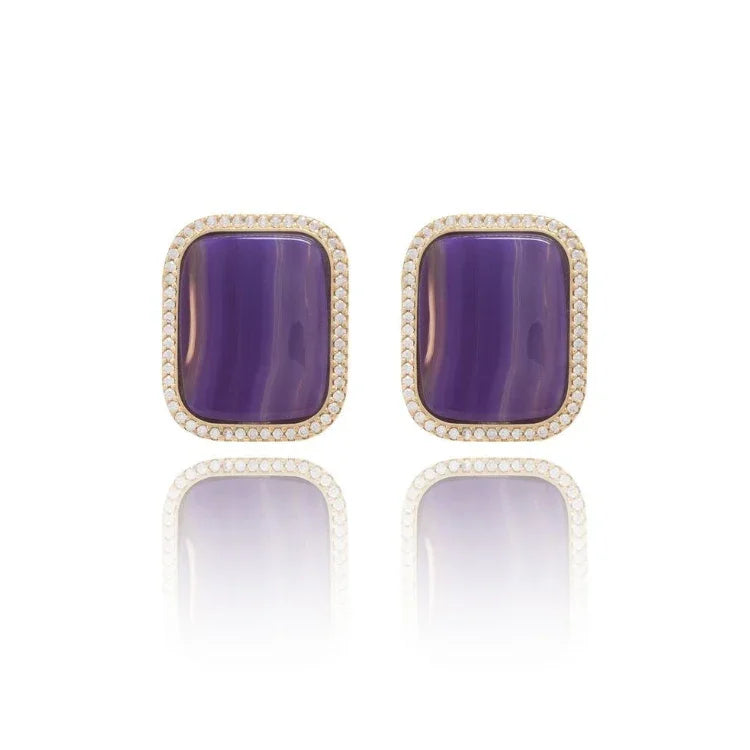 PURPLE AGATE SQUARE EARRING | GOLD PLATED | NEW RADIANT RANGE| BRAINSTORM JEWELRY - Brainstorm Jewelry