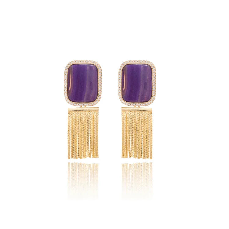 PURPLE AGATE SQUARE EARRING | GOLD PLATED | NEW RADIANT RANGE| BRAINSTORM JEWELRY - Brainstorm Jewelry