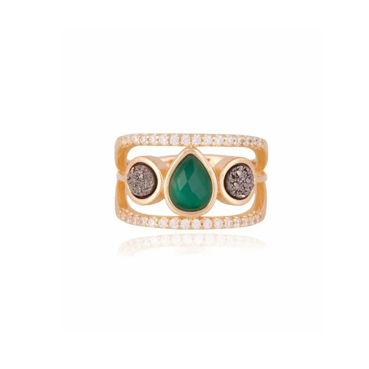 GREEN AGATE LUXEON RING | GOLD PLATED | OPULENCE | BRAINSTORM JEWELRY - Brainstorm Jewelry