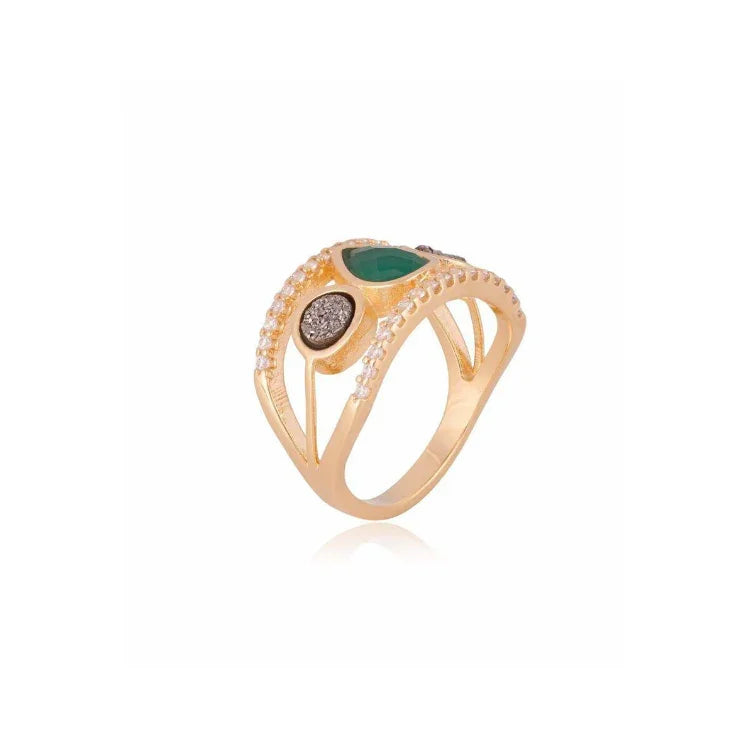 GREEN AGATE LUXEON RING | GOLD PLATED | OPULENCE | BRAINSTORM JEWELRY - Brainstorm Jewelry