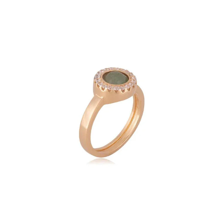 GREEN QUARTZ ROUND ZIRCONIA RING | GOLD PLATED | MINIMALIST| BRAINSTORM JEWELRY - Brainstorm Jewelry