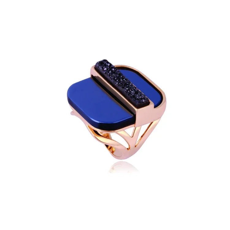 BLACK OBSIDIAN AND DRUSE CHROMA RING | GOLD PLATED | OPULENCE | BRAINSTORM JEWELRY - Brainstorm Jewelry