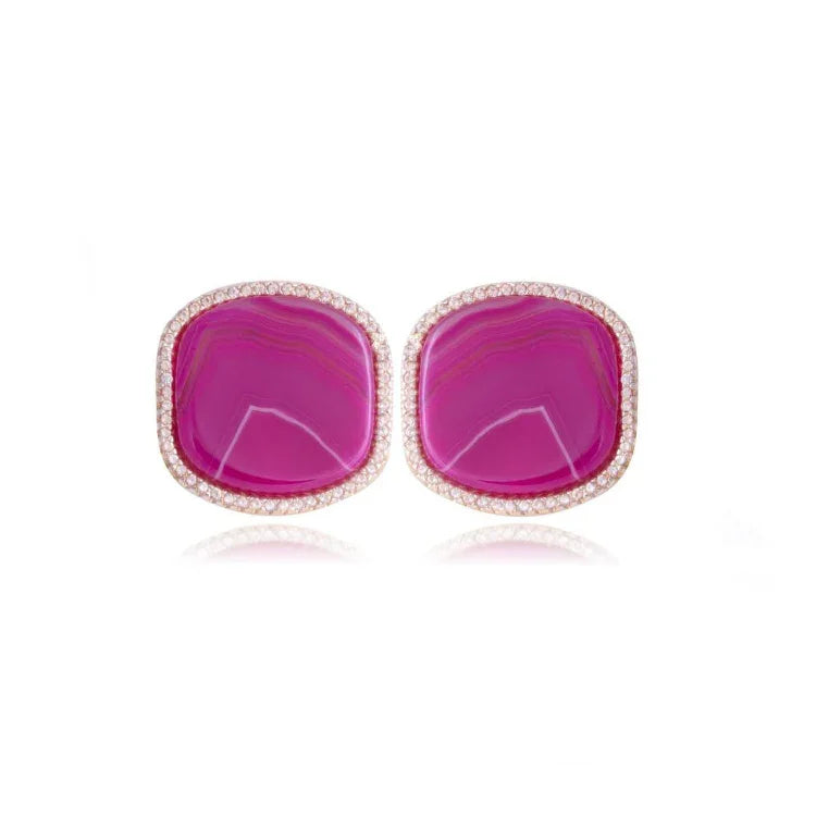 PINK AGATE WALL STREET SMALL EARRING | GOLD PLATED | NYFW | BRAINSTORM JEWELRY - Brainstorm Jewelry