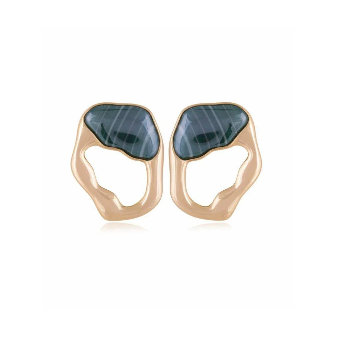 GREEN AGATE UPPER EAST BIG EARRING | GOLD PLATED | NYFW | BRAINSTORM JEWELRY - Brainstorm Jewelry