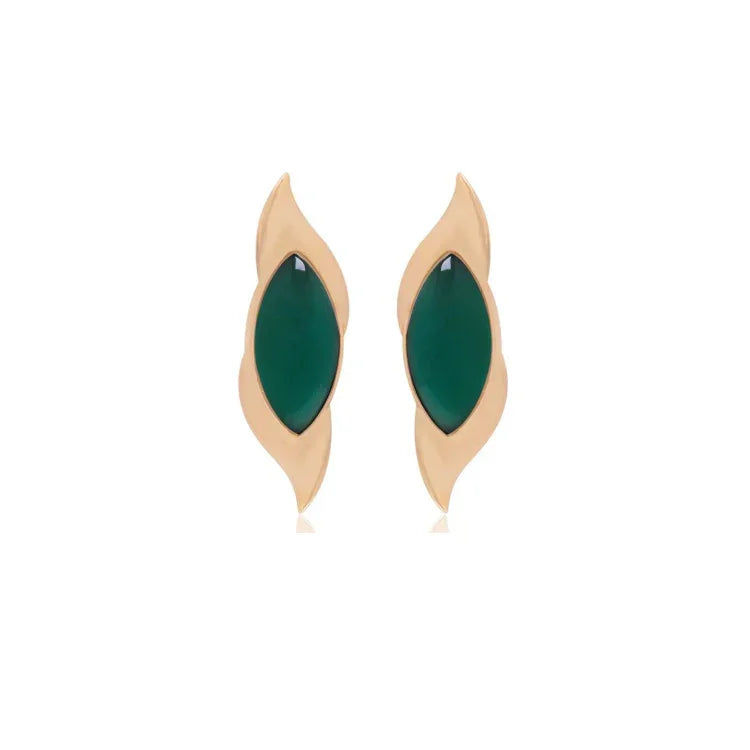 GREEN AGATE RIVERSIDE ROUND EARRING | GOLD PLATED | NYFW | BRAINSTORM JEWELRY - Brainstorm Jewelry