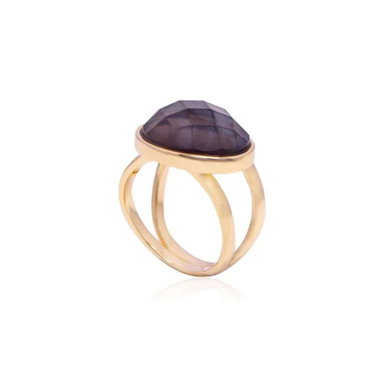 SMOKY QUARTZ FLATIRON ROUND RING | GOLD PLATED | NYFW | BRAINSTORM JEWELRY - Brainstorm Jewelry