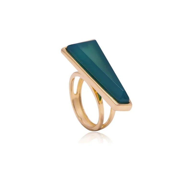 GREEN AGATE CENTRAL PARK RING | GOLD PLATED| NYFW | BRAINSTORM JEWELRY - Brainstorm Jewelry