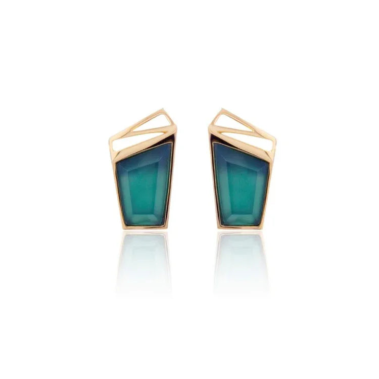 GREEN AGATE CENTRAL PARK BIG EARRING | GOLD PLATED | NYFW | BRAINSTORM JEWELRY - Brainstorm Jewelry
