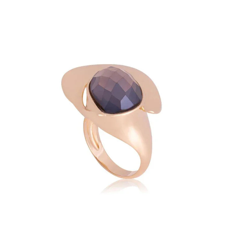 SMOKY QUARTZ FLATIRON LEAF RING | GOLD PLATED | NYFW | BRAINSTORM JEWELRY - Brainstorm Jewelry