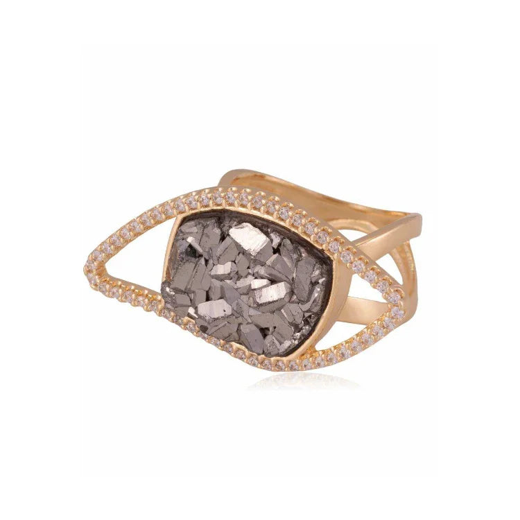 PLATINUM DRUSE BROADWAY RING GOLD PLATED | NYFW | BRAINSTORM JEWELRY - Brainstorm Jewelry