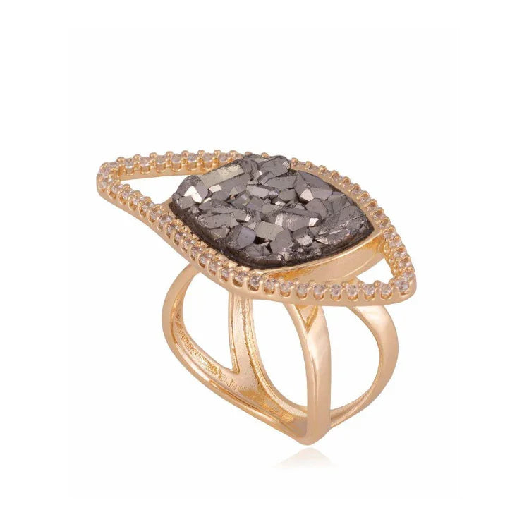 PLATINUM DRUSE BROADWAY RING GOLD PLATED | NYFW | BRAINSTORM JEWELRY - Brainstorm Jewelry